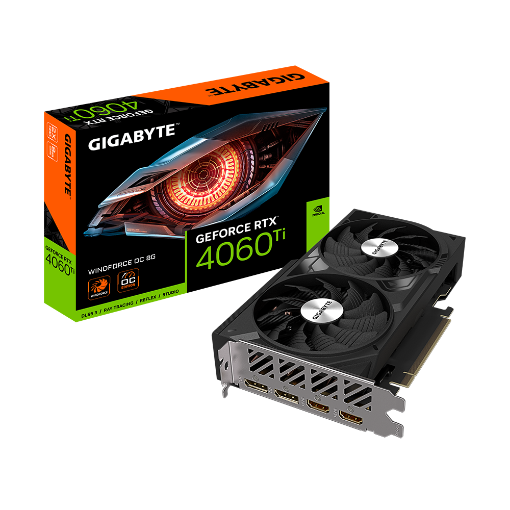 Card màn hình Gigabyte GeForce RTX 4060 Ti WindForce OC 8G (GV-N406TWF2OC-8GD). - ảnh sản phẩm tại HMPC Store
